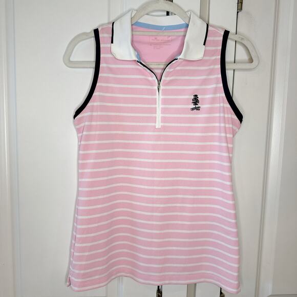 PETER MILLAR Chrissie Performance Sleeveless Polo Tank Pink White | Small - Picture 1 of 11